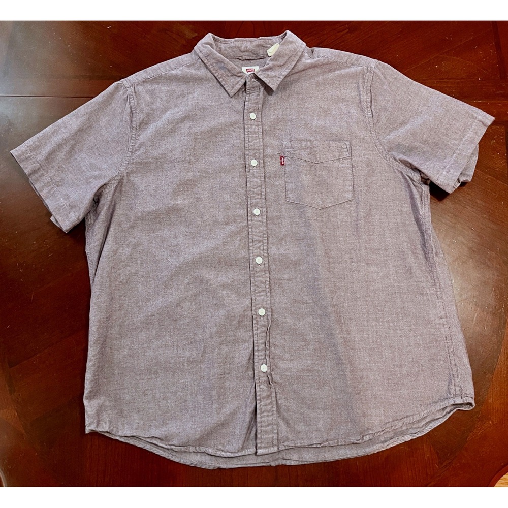 Levis Shirt Mens XL Purple Chambray Button Down Short Sleeve Standard Fit 86627